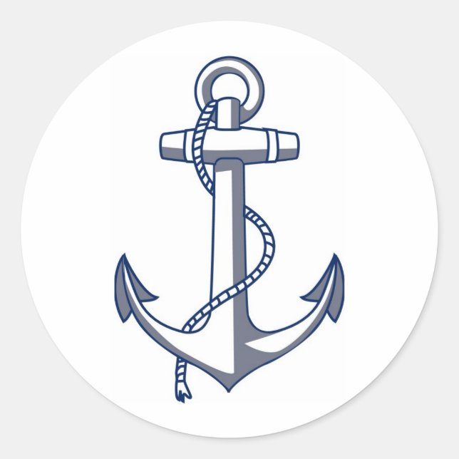Pegatina Redonda Anclaje Dibujo Boda Náutico Campo Azul (Anverso)