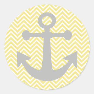 Pegatina Redonda Anclaje gris de chevron amarillo