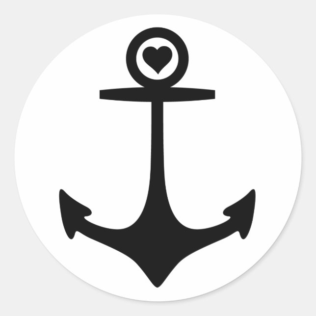 Pegatina Redonda Anclaje negro con corazón (Anverso)