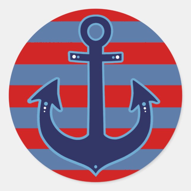 Pegatina Redonda anclaje y rayas marineras (Anverso)
