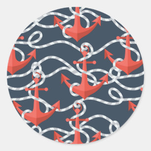 Pegatina Redonda Anclas Náuticas Y Patrón De Ropa