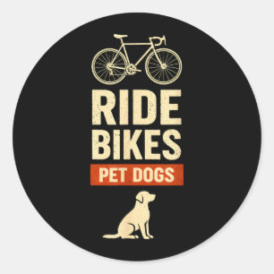 Pegatina Redonda Andar en Bicicleta Perros en Bicicleta Ciclismo Bi
