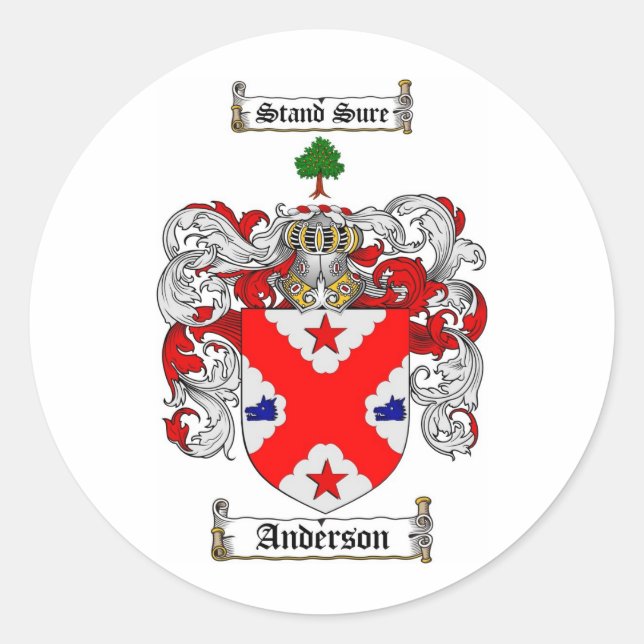 PEGATINA REDONDA ANDERSON FAMILIAR CREST - ANDERSON COAT OF ARMS (Anverso)