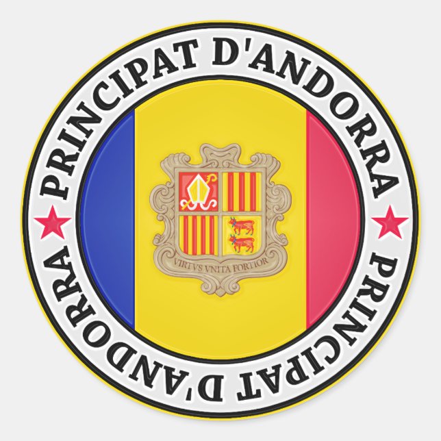 Pegatina Redonda Andorra Round Emblem (Anverso)