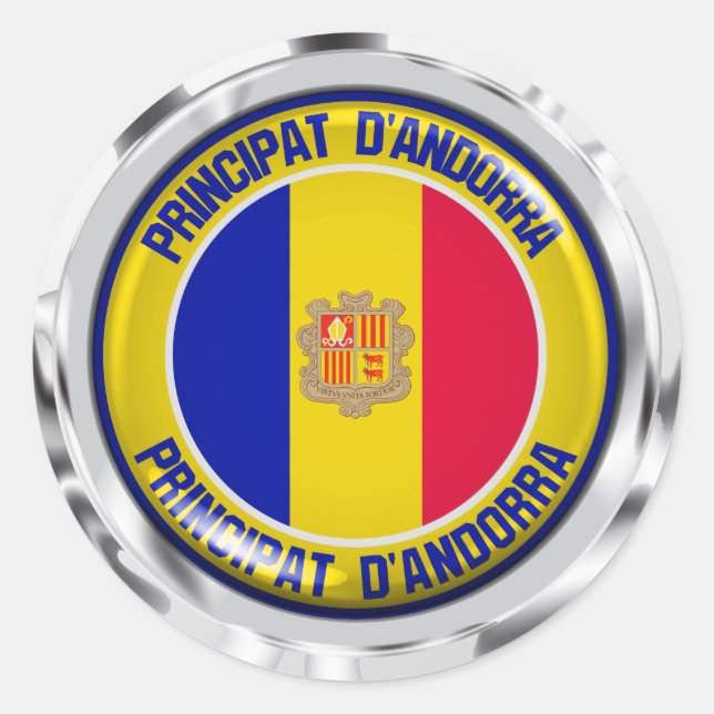 Pegatina Redonda Andorra Round Emblem (Anverso)