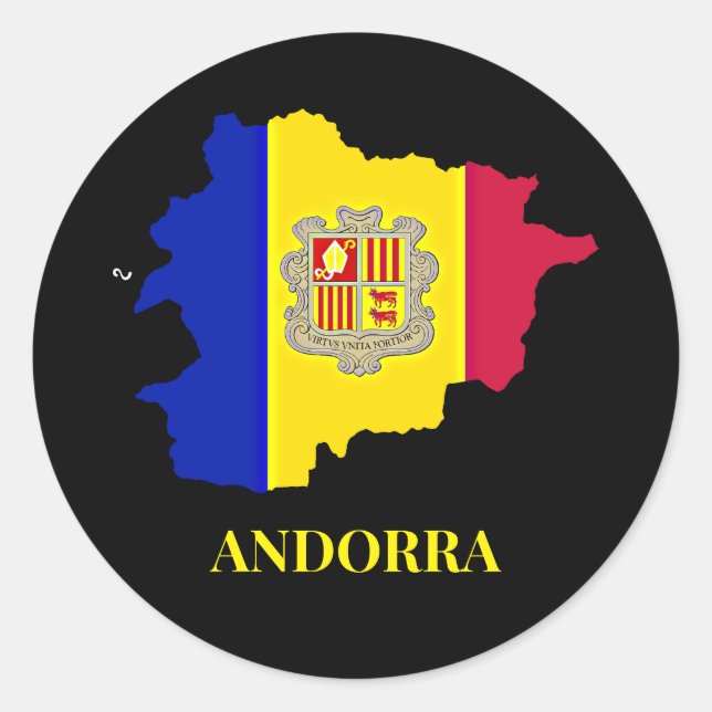 Pegatina Redonda Andorra Silhouette, bandera, (Anverso)