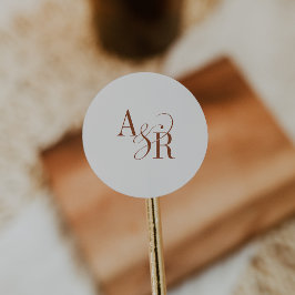 Pegatina Redonda ANDREA Boho Cream Modern Simple Wedding Monogram