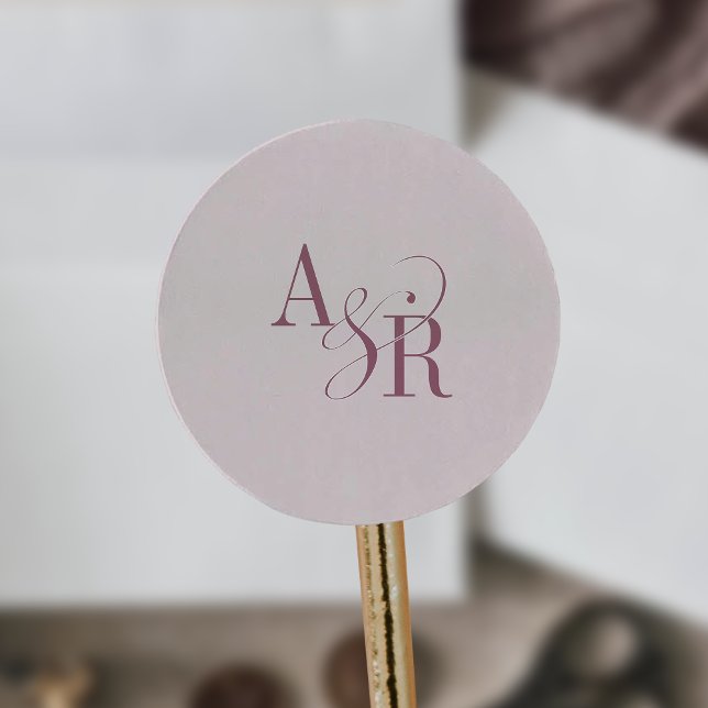 Pegatina Redonda ANDREA Burgundy Blush Pink Simple Wedding Monogram (ANDREA Burgundy Blush Pink Simple Wedding Monogram Classic Round Sticker)