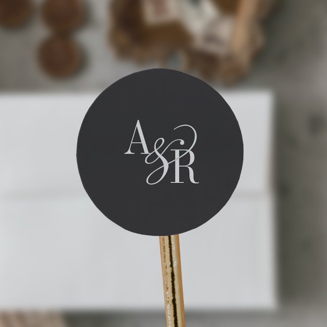 Pegatina Redonda ANDREA Classic Gray Dark Academia Boda Monograma (ANDREA Classic Gray Dark Academia Wedding Monogram Classic Round Sticker)
