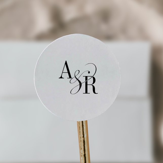 Pegatina Redonda ANDREA Moderno Minimalista Boda simple monograma (ANDREA Modern Minimalist Simple Wedding Monogram Classic Round Sticker)