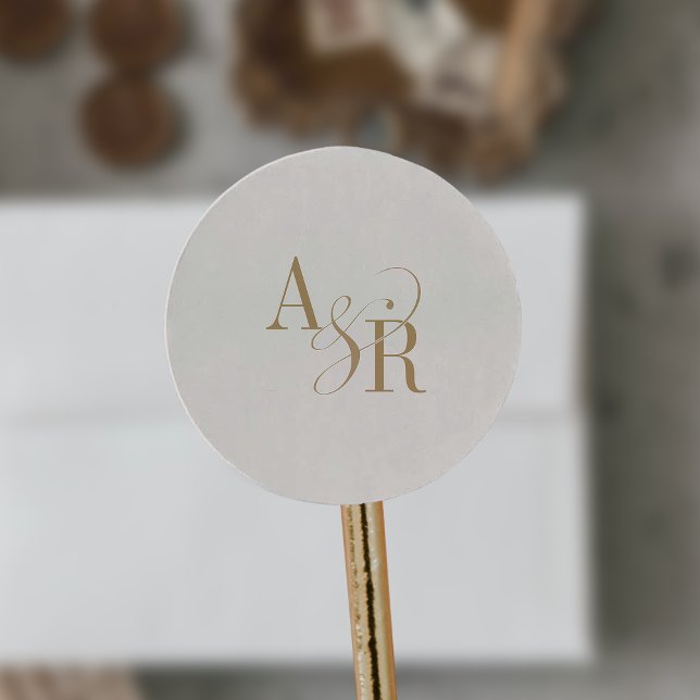 Pegatina Redonda ANDREA Monograma de boda elegante de crema de oro  (ANDREA Formal Gold Cream Elegant Wedding Monogram Classic Round Sticker)