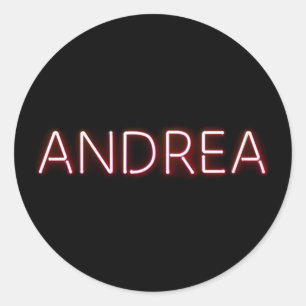 Pegatina Redonda Andrea Nombre en las brillantes luces de neón