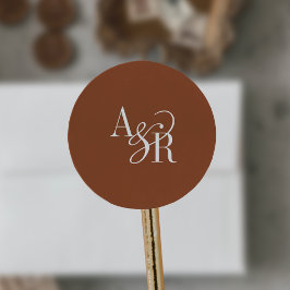 Pegatina Redonda ANDREA Terracotta Modern Simple Wedding Monogram