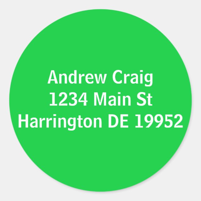 Pegatina Redonda Andrew Craig1234 Main StHarrington DE 19952 (Anverso)