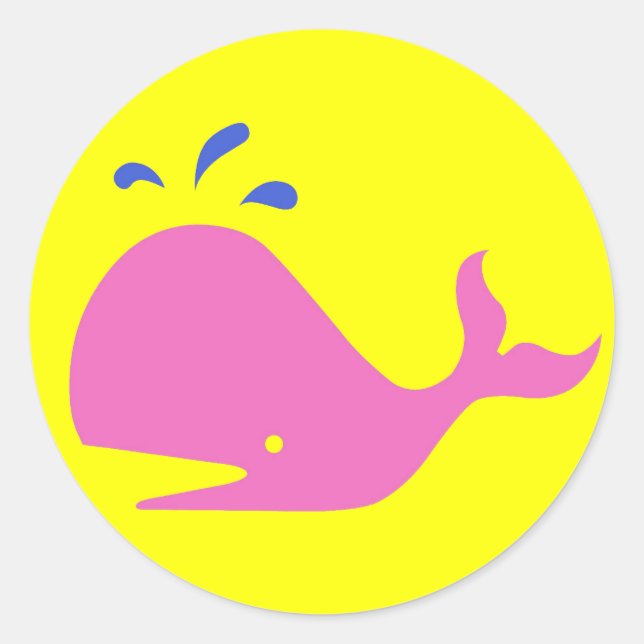 Pegatina Redonda Andy Whale Singletons_rosado,azul sobre amarillo (Anverso)