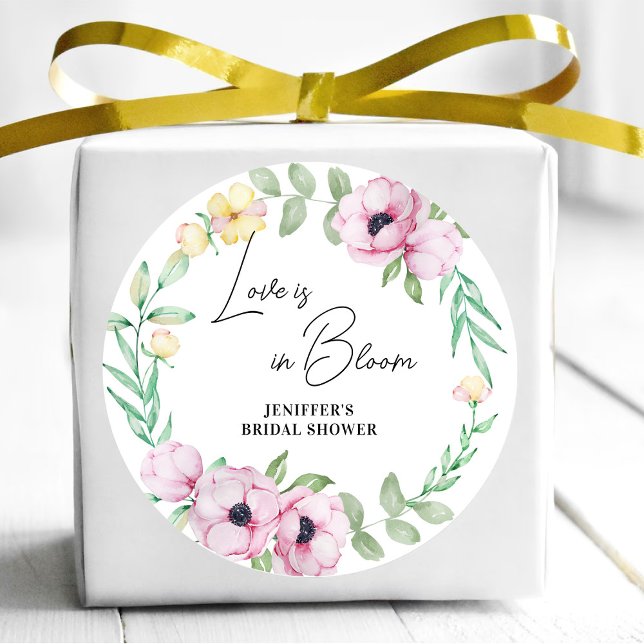 Pegatina Redonda Anémona floral rosa Love is in Bloom Despedida de  (Subido por el creador)