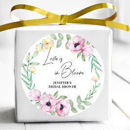 Pegatina Redonda Anémonas Florales Rosadas El Amor Está en Flor Nov