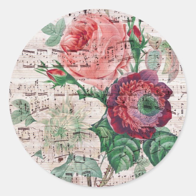 Pegatina Redonda Anemone Music Shabby Chic (Anverso)