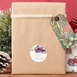 Pegatina Redonda Anémones de acuarela romántica