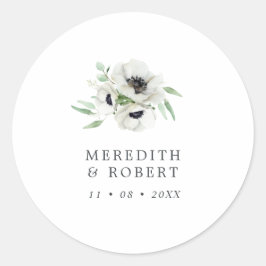Pegatina Redonda Anemones de color de agua Boda de invierno en blan