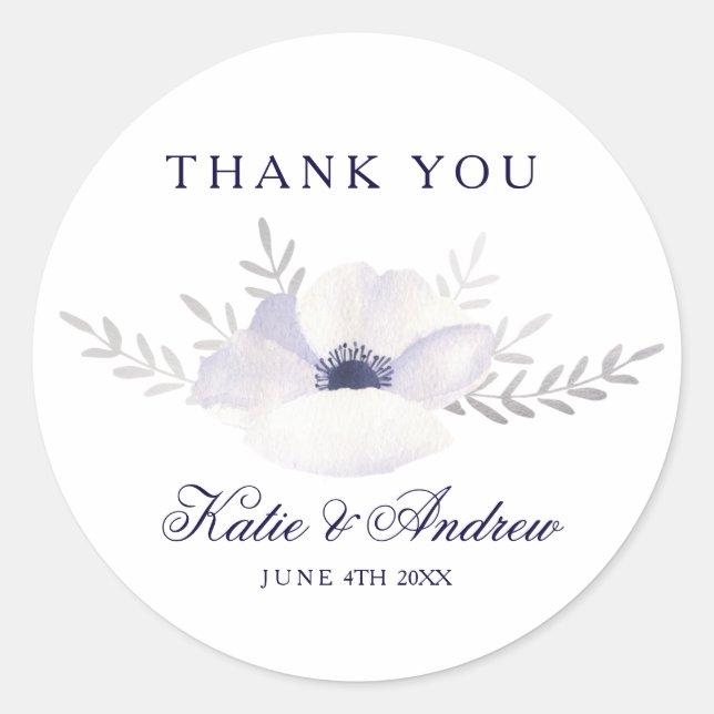 Pegatina Redonda Anemones románticos (Anverso)