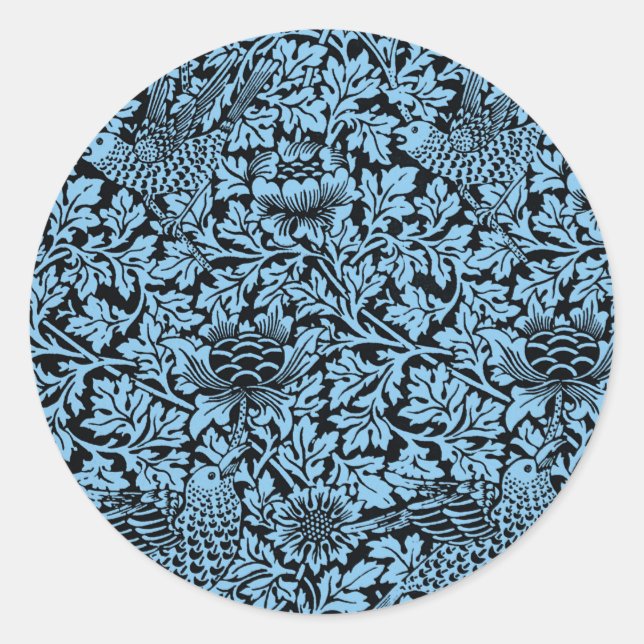 Pegatina Redonda Anenoma de aves del patrón floral William Morris (Anverso)