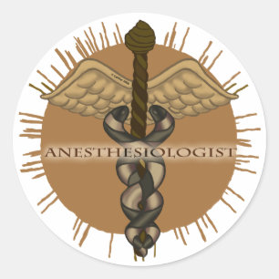 Pegatina Redonda Anestesiólogo Caduceus