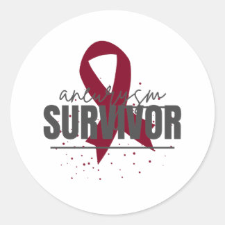 Pegatina Redonda Aneurysm Survivor Sticker with Burgundy Ribbon