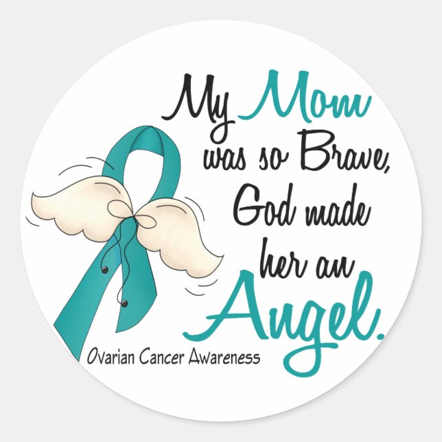 Pegatina Redonda Angel 2 Ovarian Cancer Mom (Anverso)