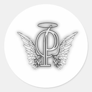 Pegatina Redonda Angel Alphabet P Letra Inicial Wings Halo