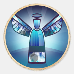 Pegatina Redonda Ángel azul, diseño de vacaciones