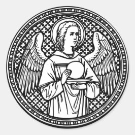 Pegatina Redonda Angel Black and White con católico religioso anfit