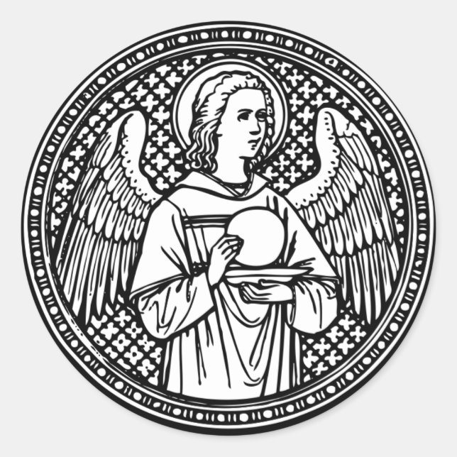 Pegatina Redonda Angel Black and White con católico religioso anfit (Anverso)