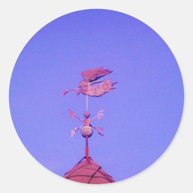 Pegatina Redonda Angel BLOWING HORN WEATHER VANE (Anverso)