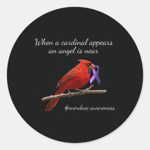 Pegatina Redonda Ángel Cardinal Púrpura Cinta de Sobredosis