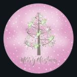 Pegatina Redonda Angel Christmas Tree Orchid Pink ID197<br><div class="desc">Un estilizado y único árbol de Navidad coronado por ángeles, latas de dulces y oropel se coloca sobre un fondo de pequeños copos de nieve para el diseño presentado en este impactante pegatina. El hermoso texto del guión de 'Feliz Navidad' es opcional y puede ser borrado si lo prefiere. Busque...</div>