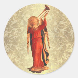 Pegatina Redonda Ángel con trompeta