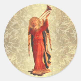 Pegatina Redonda Ángel con trompeta