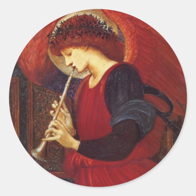 Pegatina Redonda Ángel con Trumpet, Burne Jones (Anverso)