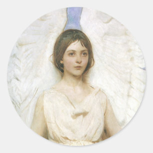 Pegatina Redonda Ángel de Abbott Thayer, Arte fino victoriano vinta