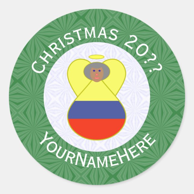 Pegatina Redonda Ángel de Abuelita colombiano para Navidades (Anverso)