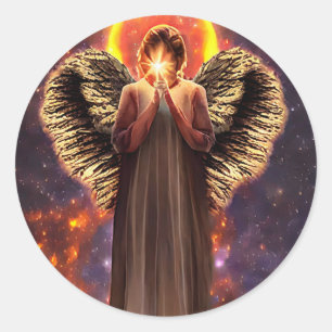 Pegatina Redonda Ángel de Amor y Luz Arte Original