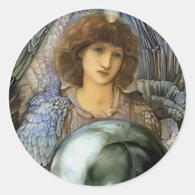 Pegatina Redonda Ángel de Edward Burne-Jones (Anverso)