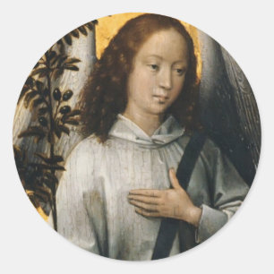 Pegatina Redonda Ángel de Hans Memling- que lleva a cabo una rama