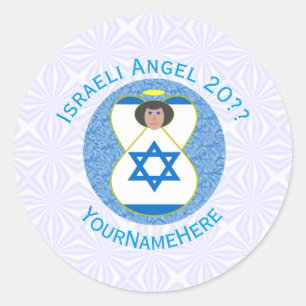 Pegatina Redonda Ángel de la Bandera Israelí en Azul y Blanco Perso