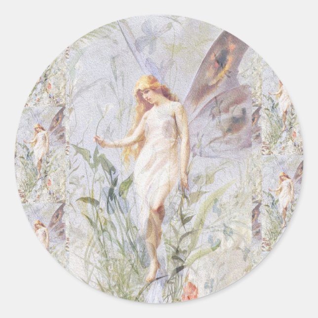 Pegatina Redonda Ángel de la guarda y flores (Anverso)