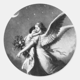 Pegatina Redonda Ángel de la Guardia de noche
