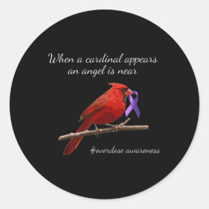 Pegatina Redonda Ángel de la sobredosis de Cinta Púrpura Cardinal