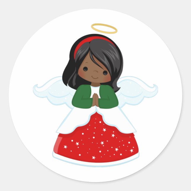 Pegatina Redonda Ángel de Navidad Adorable (Anverso)