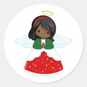 Pegatina Redonda Ángel de Navidad Adorable